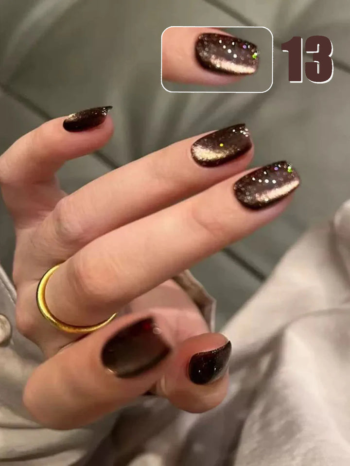 12ML 1-21PCS Autumn Nails Red through half the Sky Cat Eye Nail Glue Halloween New Whitening Glass Bead Cat Eye Nail Polish