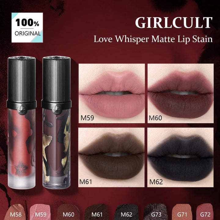 Girlcult Love Whisper Matte Lip Stain,Velvet Matte Texture,Lightweight Non-Drying,Soft-Focus Matte Finish,Edgy Makeup Looks,Gift