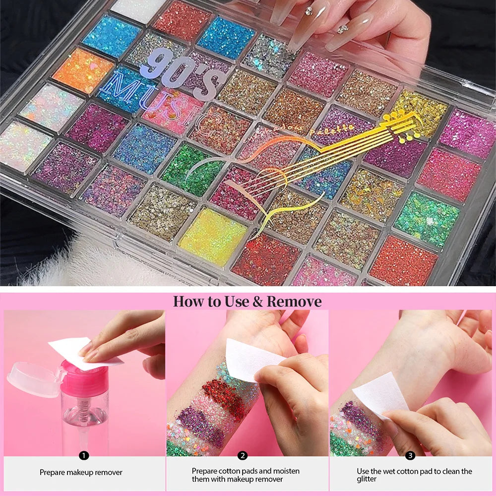 40 Colors Glitter Palette Face Glitter for Women Sparkling Eye Hair Body Paint Glitter Gel for Halloween Christmas