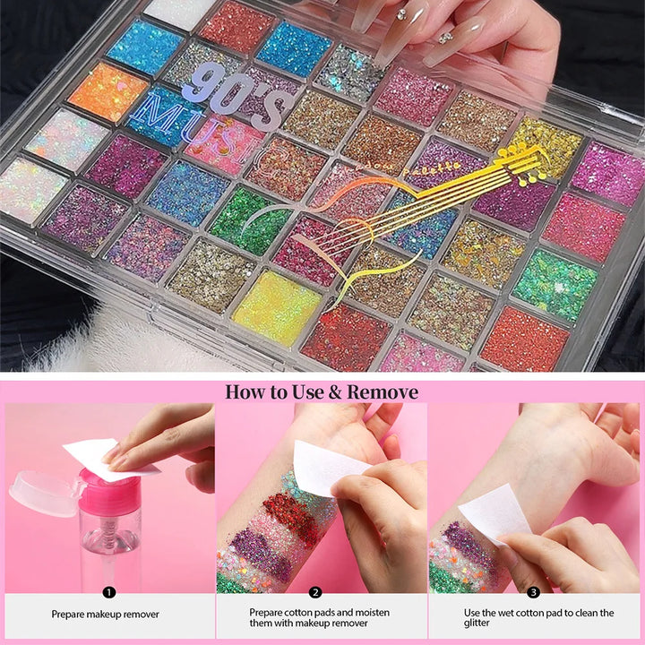 40 Colors Glitter Palette Face Glitter for Women Sparkling Eye Hair Body Paint Glitter Gel for Halloween Christmas
