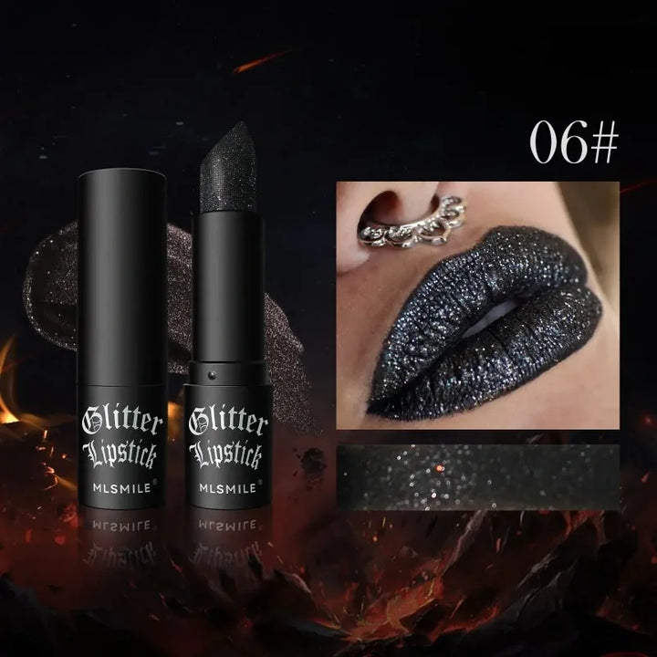 7 Colors Diamond Matte Lipstick Non-stick Cup Flash Lasting Pearlescent Metallic Lipstick Dark Black Lipgloss Women Lips Makeup