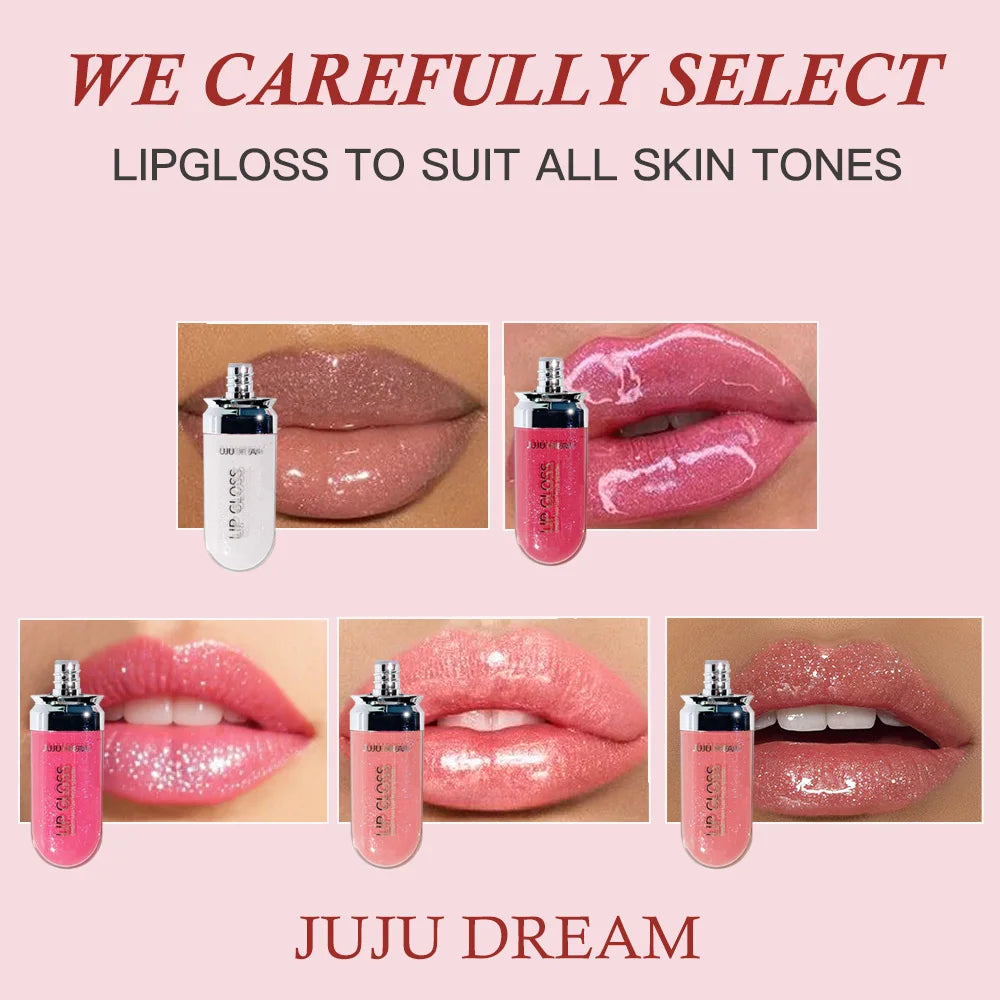 Long-Lasting Water-Gloss Plump Lip Gloss Capsule - Moisturizing & Hydrating Shine Mirror Transparent Pinkish-Shimmer  Lip Glaze