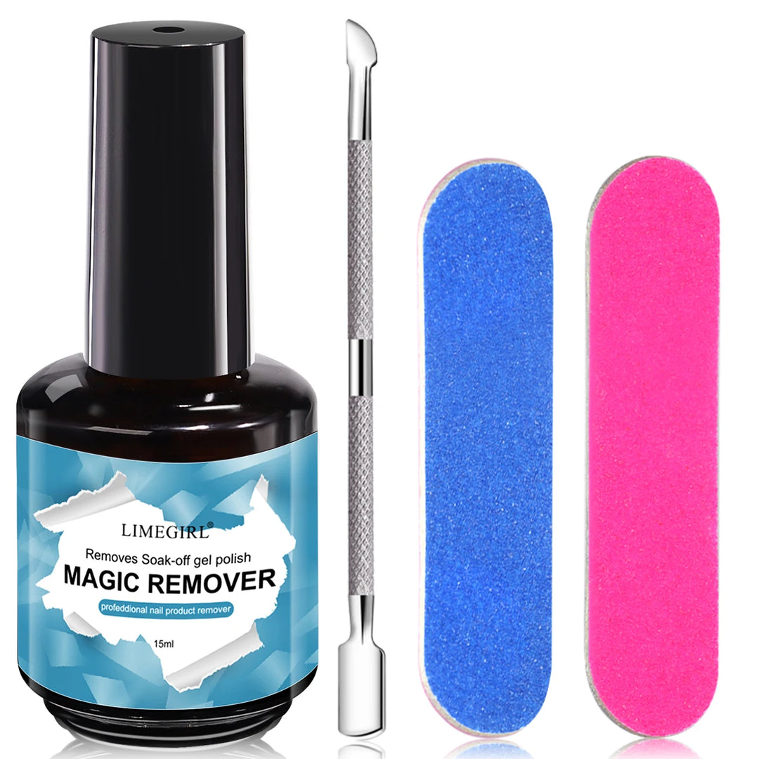 LIMEGIRL 15ml Magic Fast Nail Gel Polish Remover Kit for Nails UV Soak Off Semi Permanent Varnish Manicure Art Removal Tools