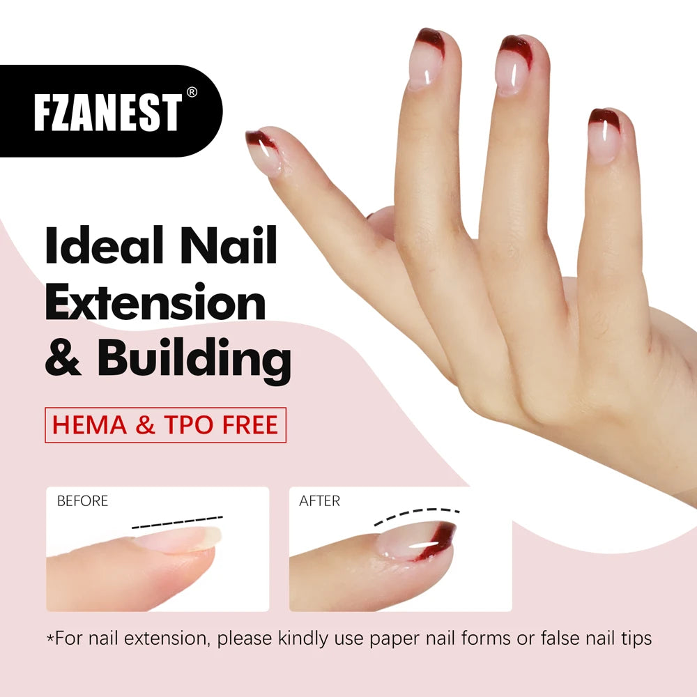 FZANEST HEMA FREE No Heat Nude Pink Builder Nail Gel Painless Hard Gel 9 Colors Sculpting Overlay UV Led Strengthener Extensions
