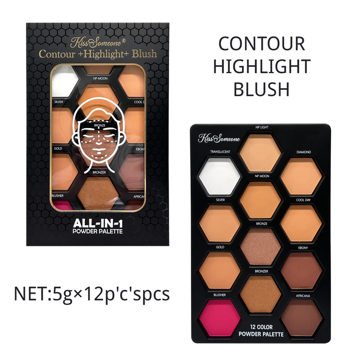 12 Colors Contour Palette，Blush Highlighter Bronzer Powder All in one Makeup Palettes，Blendable Matte Shimmer Illuminator Palett
