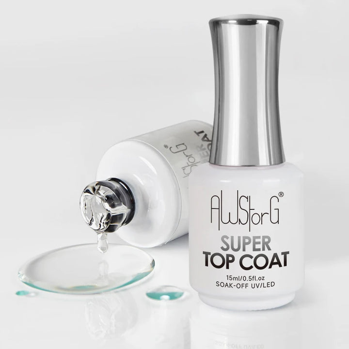 AWStorG 15ML Super Top Coat Nail Art Gel Varnish Semi Permanent Soak Off No Wipe UV Gel Varnish Shining Clear Top Coat
