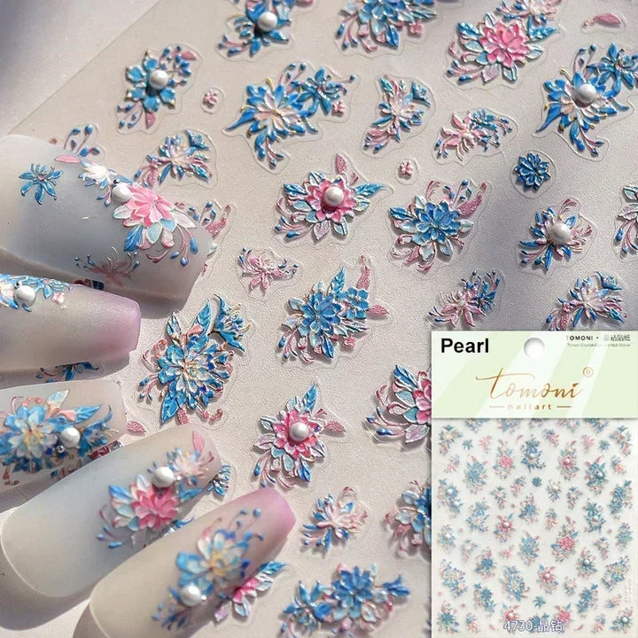 Hipster Pure White Flowers Rose Spring Lily Peony Camellia Daisy Jelly Cherry Blossom Magnolia Nail Art Stickers Manicure Decals