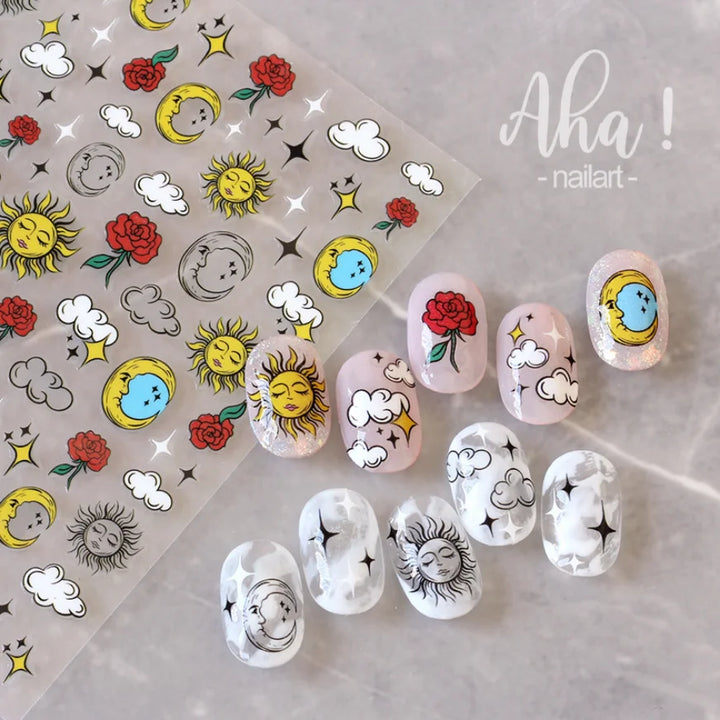 3D Nail Art Stickers  Translucence Moon/Star/Cloud Ultra-thin Nail Decals 3d Self-Adhesive White Cloud Moon Star Kawaii Sliders
