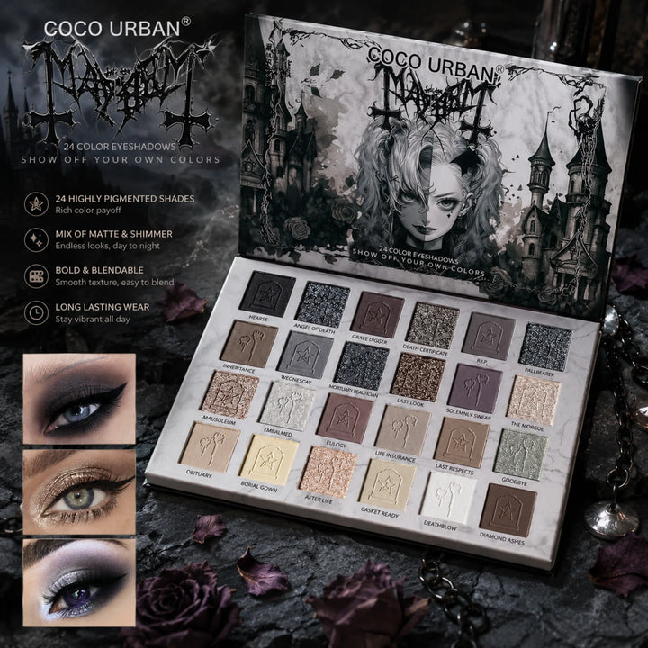 24-Color Dark Elf Eyeshadow Palette Gothic Vampire Style High-Pigment Shimmer/Glitter Eye Makeup Set Perfect Christmas Gift
