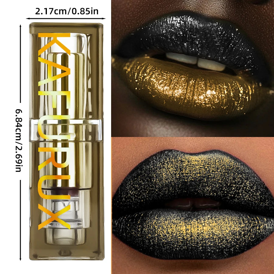 1PC Metallic Finish Lipstick Glitter Black&yellow Two Tone High Pigment Lip Tint  Korean Makeup Hydrating Shine Cosmetic Gifts