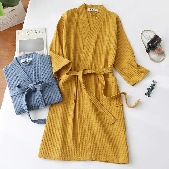 Cotton Terry Robe for Spring and Summer Thin Morning Robe Long Sleeve Waffle Bathrobe Hotel Beauty Bath Towel for Couples