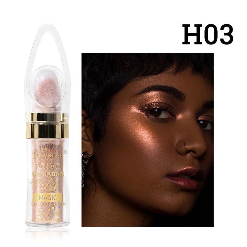 6 Colors Fairy Highlighter Pat Powder Glitter Polvo De Hadas Fashion Brighten Contour Blush Face Eyes Body Shimmer Powder Makeup