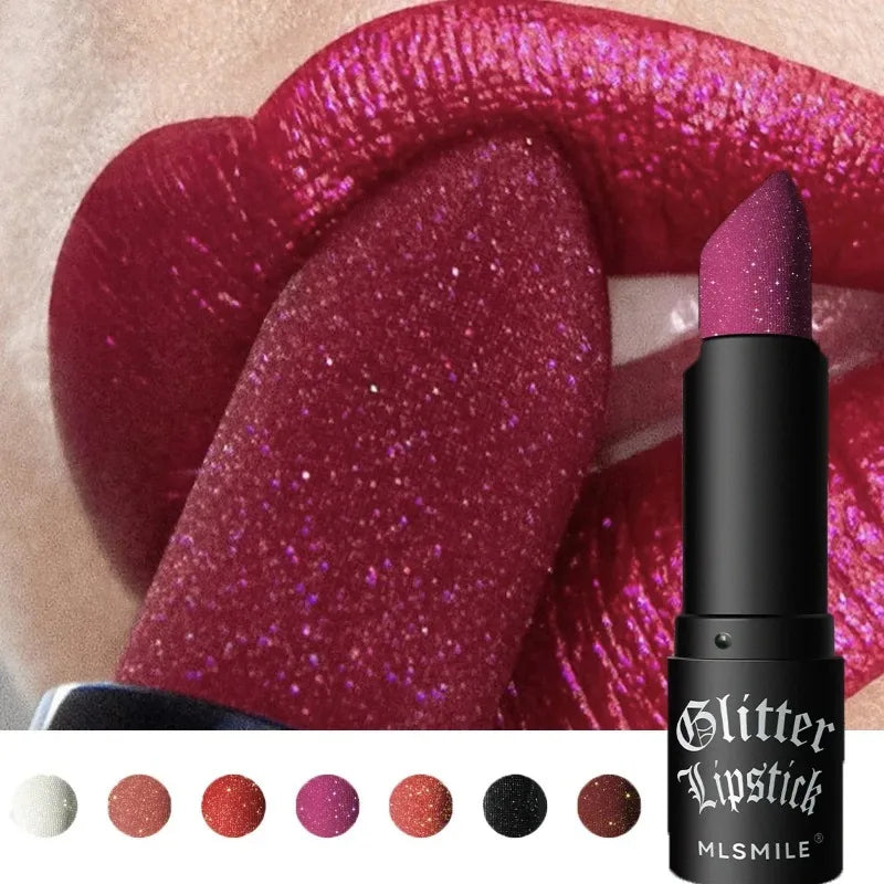 7 Colors Diamond Matte Lipstick Non-stick Cup Flash Lasting Pearlescent Metallic Lipstick Dark Black Lipgloss Women Lips Makeup