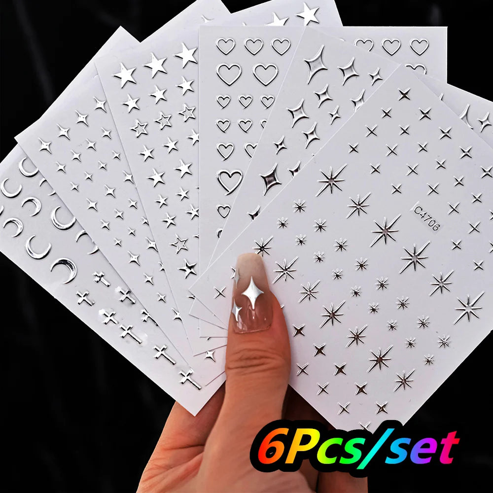 4/6Sheet/Kit Holographic Rainbow Love Heart Nail Sticker 3D Laser Heart Nail Decal Self-Adhesive Love Heart Manicure Slider &*&