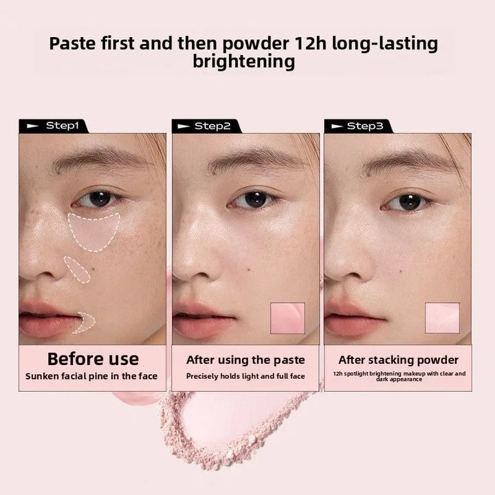 LITTLE ONDINE Peach Highlighter Cream Makeup Bronzers Powder Texture Duo Color Matte Face Brightener Palette