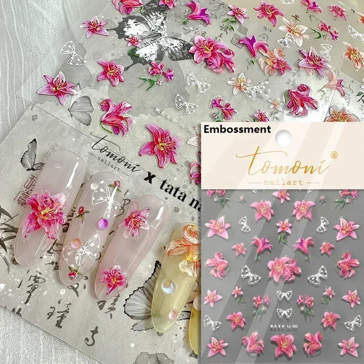 Hipster Pure White Flowers Rose Spring Lily Peony Camellia Daisy Jelly Cherry Blossom Magnolia Nail Art Stickers Manicure Decals