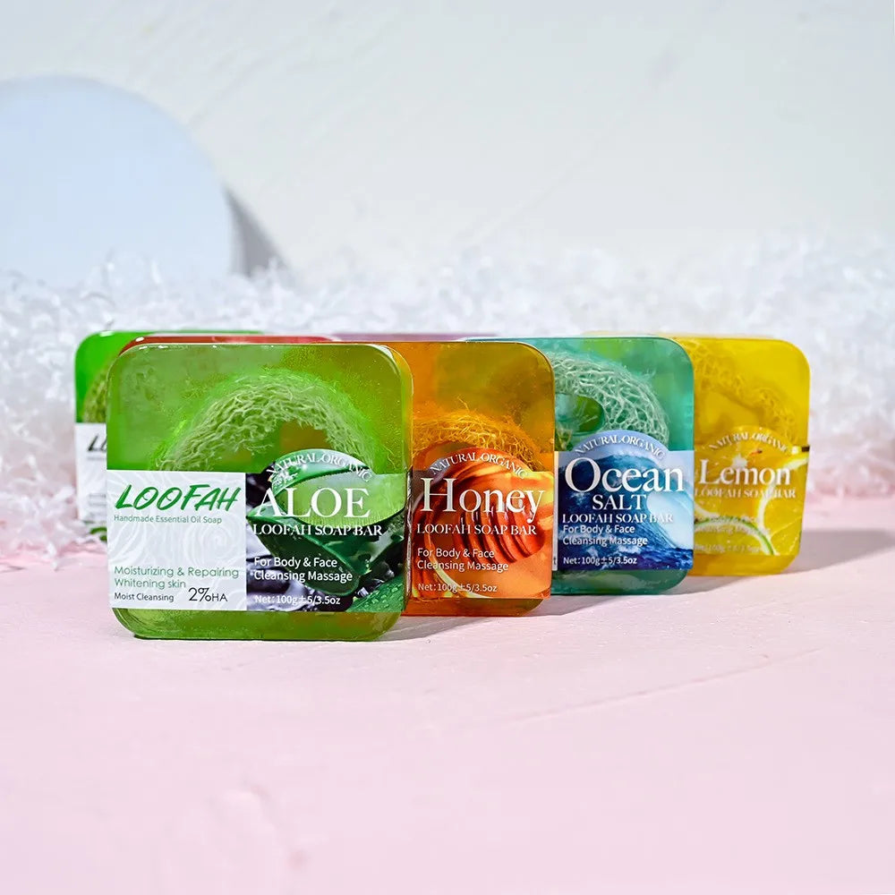 100g Lemon Oil And Loofah Soap Natural Organic Handmade Soap Facial Cleansing Whitening Acne  Essential Oil Soap