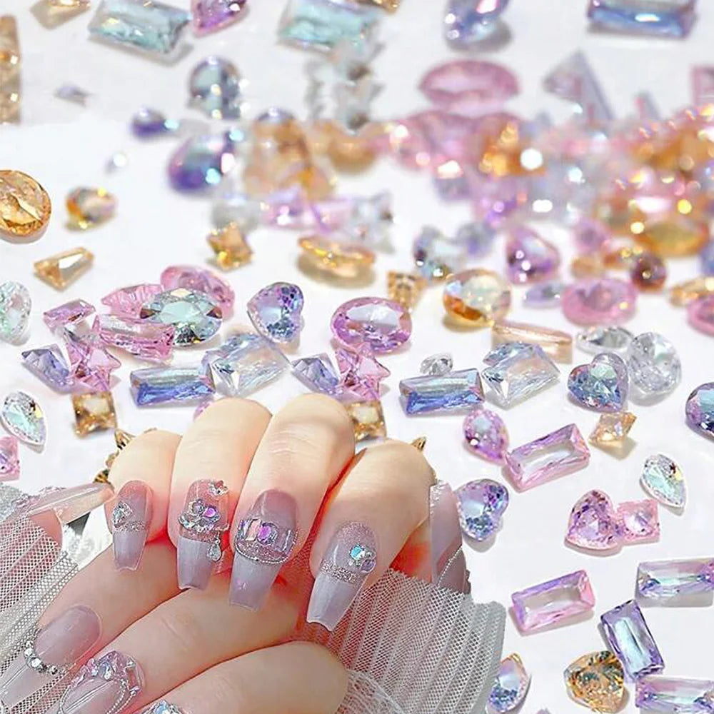 50Pcs/Bag 5A Mini Zircon Nail Art Charms Sparkle Mix Shapes Flat Bottom Diamond Nail Rhinestones Decor DIY Manicure Accessories