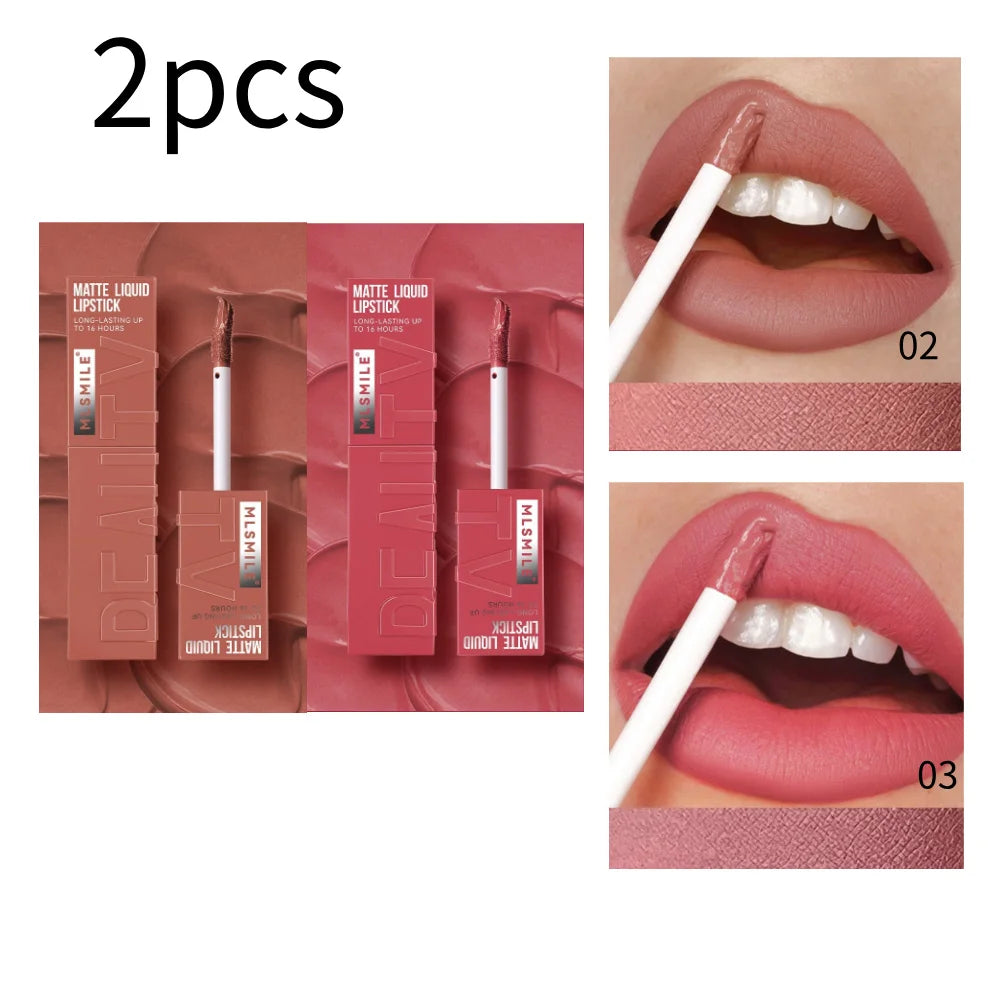 MLSMILE 6 Color Non-stick cup Velvet Satin Gloss Lip glaze Mist Liquid matte lipstick Waterproof long-lasting color liquid
