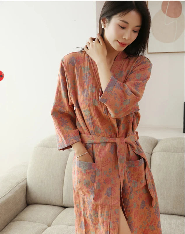 Cotton Bathrobe for Couples Spring and Summer Thin Style Short Sleeve Pajamas Clothes Women Absorbing and Quick Drying Bathrobes