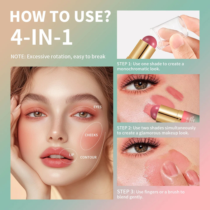 Double-Headed Bronzer Blush Stick Butter Glow & Go Multiuse Stick for Cheeks Contours Eyes Lips Blush Matte Light Glossy Bronze