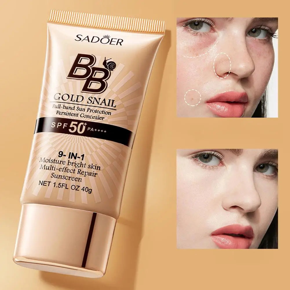 Gold Snail Sunscreen BB Cream Protector Facial Sun Block SPF50 BB Cream Isolation Lotion Concealer Facial Moisturizer