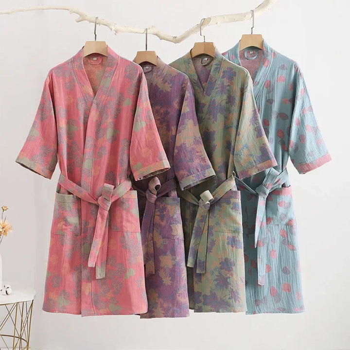 Cotton Bathrobe for Couples Spring and Summer Thin Style Short Sleeve Pajamas Clothes Women Absorbing and Quick Drying Bathrobes