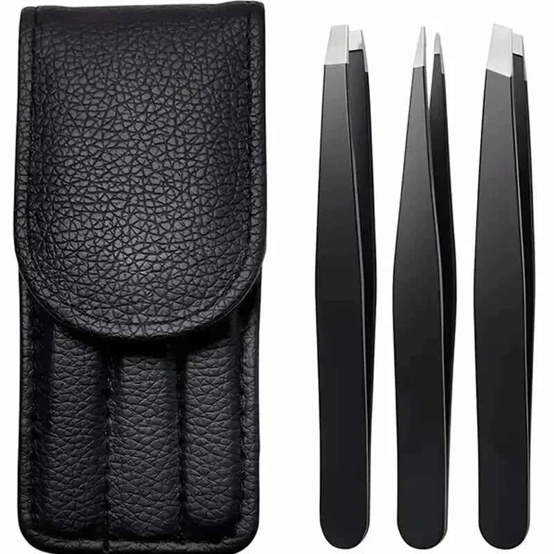 CNK  Wholesale  Stainless Steel Black Eyebrow Tweezer with Slant and Flat Point Beauty Tools for Eyebrows & Ingrown Hair Removal