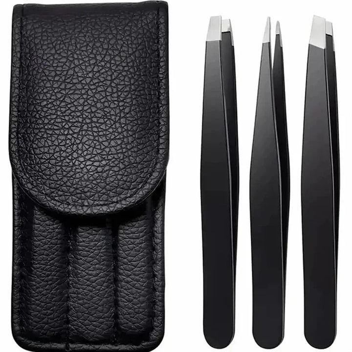 CNK  Wholesale  Stainless Steel Black Eyebrow Tweezer with Slant and Flat Point Beauty Tools for Eyebrows & Ingrown Hair Removal