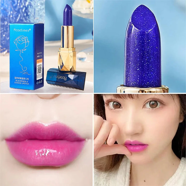 Blue Rose Lipstick Makeup Temperature Color Changing Lipstick Velvet Matte Moisturizing Waterproof Non-stick Cup Shiny Lipstick