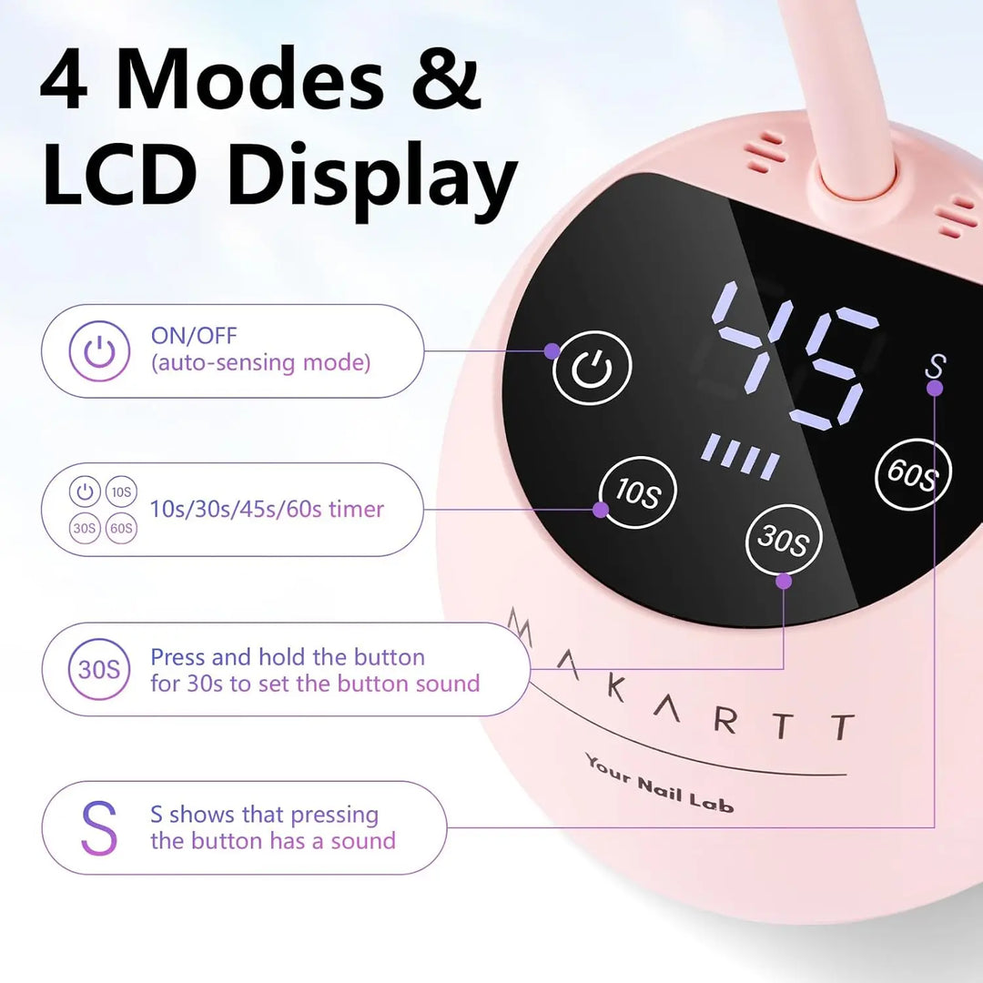 Makartt UV LED Nail Lamp - Gooseneck UV Light for Gel Nails Cherie Cordless USB 39mW/cm² Gel Lamp with 4 Times & Auto Sensor