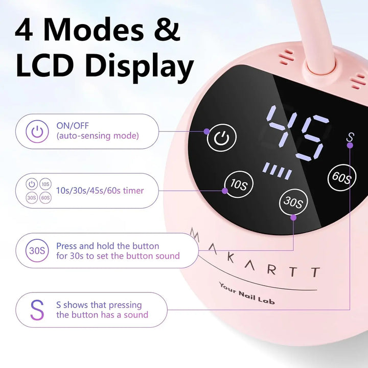 Makartt UV LED Nail Lamp - Gooseneck UV Light for Gel Nails Cherie Cordless USB 39mW/cm² Gel Lamp with 4 Times & Auto Sensor