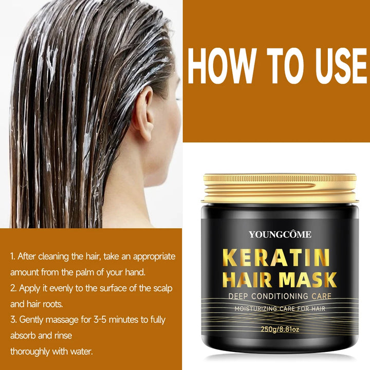 Collagen Hair Mask Repair Damage Dry Frizz Hair Keratin Treatment Soft Smoothing Shiny Deep Moisturizing Curly Hair Care Product