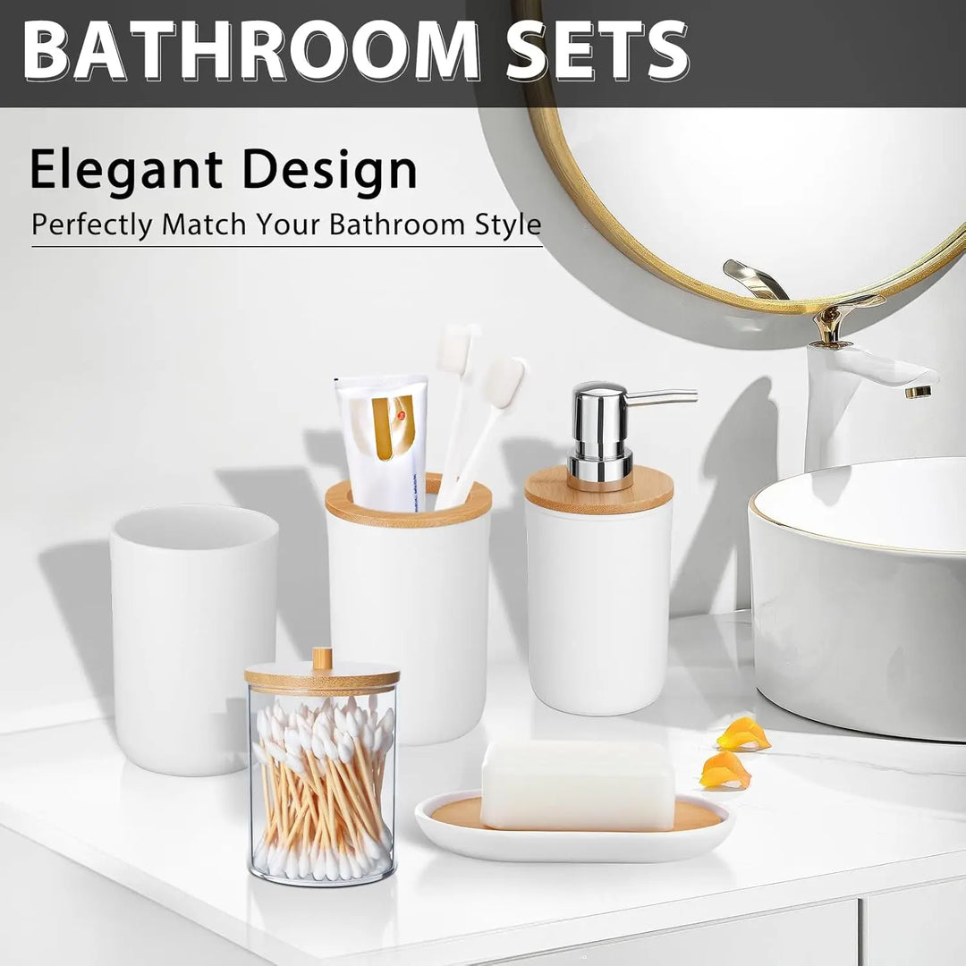 5 Piece Bathroom Accessories Set Plastic Bathroom Decor Sets Accessories, Toothbrush Holder, Toothbrush Cup, soap Dispenser