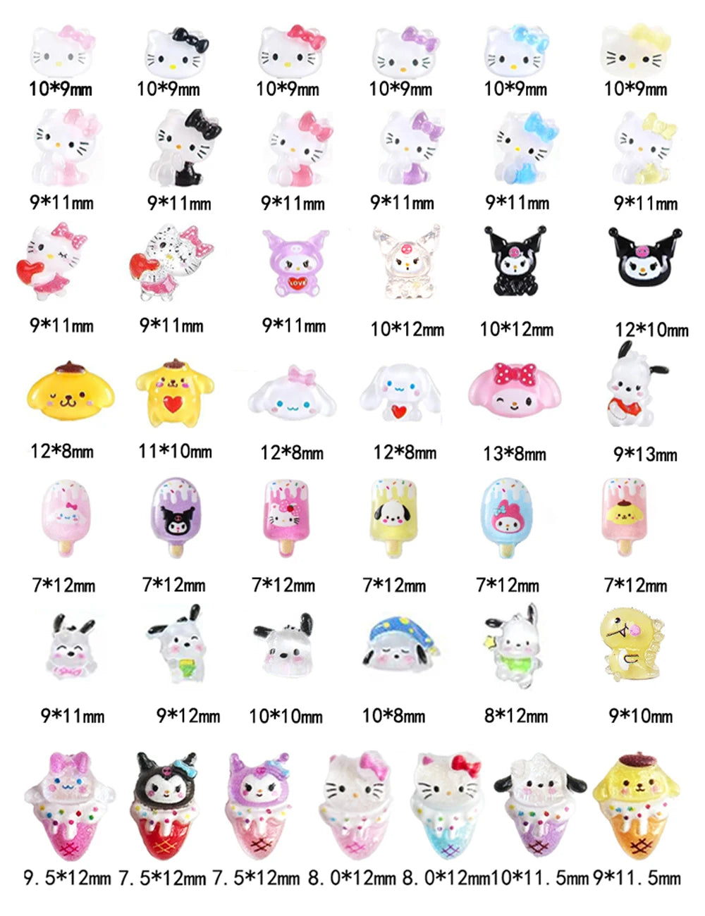 3D Cute Sanrio Family Series Nail Art Jewelry Decor Cartoon Hello Kitty Kuromi Nail Charms Rhinestone Gems Ornament Accessories