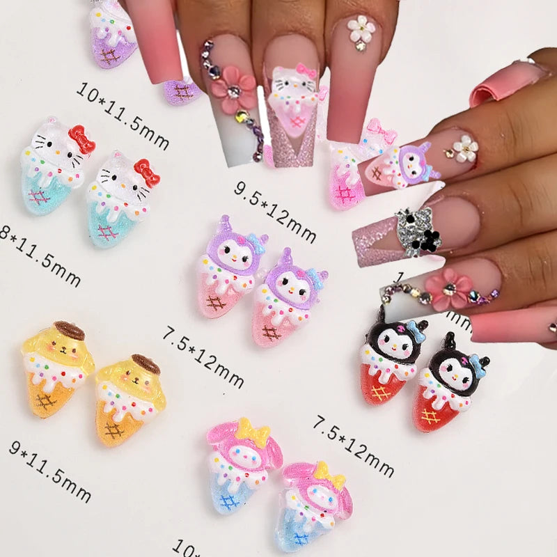3D Cute Sanrio Family Series Nail Art Jewelry Decor Cartoon Hello Kitty Kuromi Nail Charms Rhinestone Gems Ornament Accessories