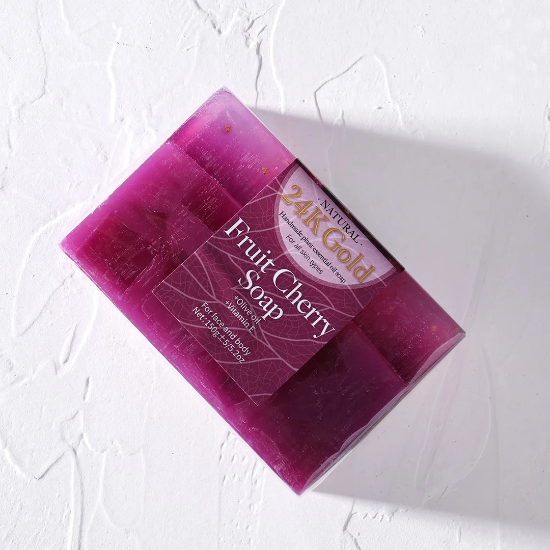 Fruit Cherry Aroma 150gYT Essential Oil Soap With Added 24K Gold Leaf Handmade Soap For Facial Cleansing