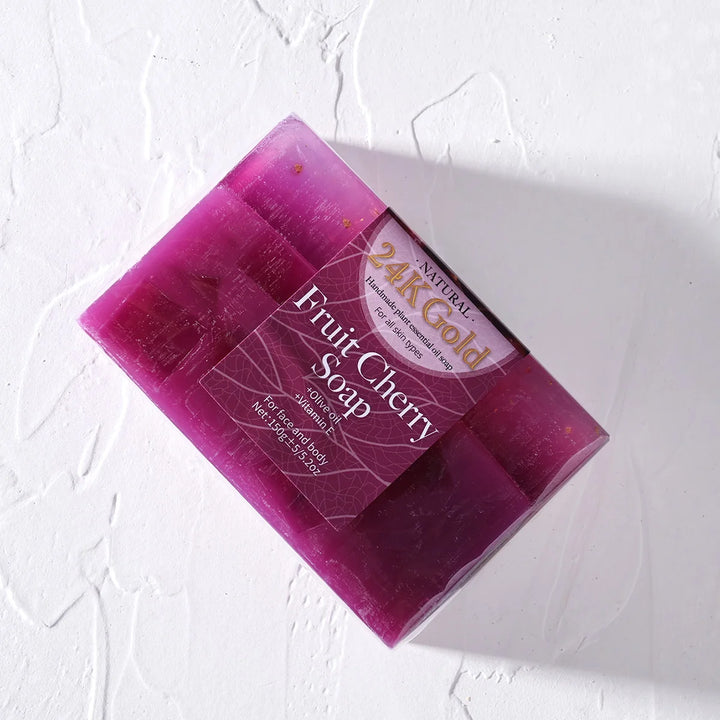 Fruit Cherry Aroma 150gYT Essential Oil Soap With Added 24K Gold Leaf Handmade Soap For Facial Cleansing