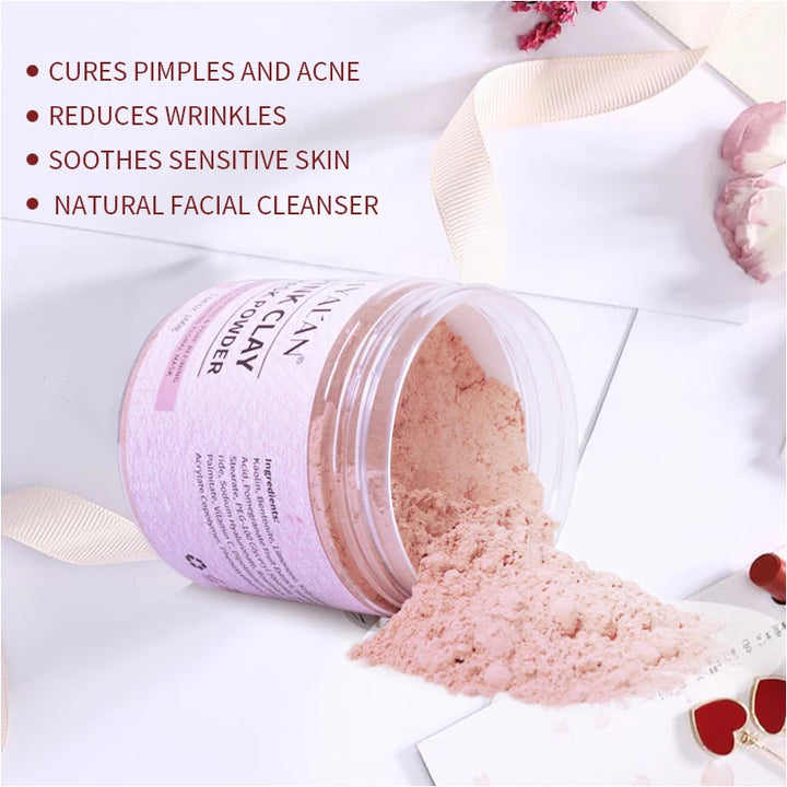 Pink Clay Mask Powder Face Reduce Blackheads Acne Kaolin Peel Off Purify Pores Facial Whitening Exfoliating SPA Beauty Skin Care