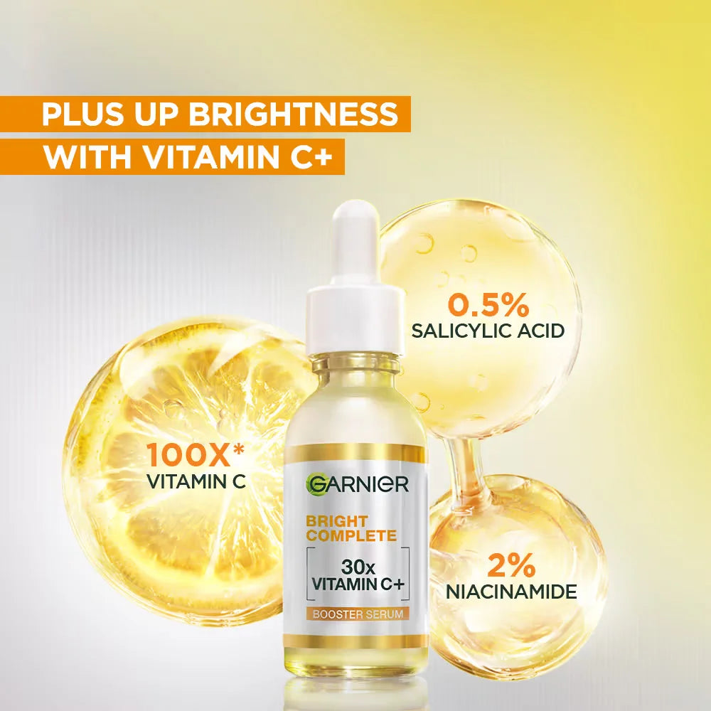 Garnier Bright Complete Vitamin C Booster Face Serum 30ml Facial Essence With 377 For Skin Radiance Even Texture Daily Care