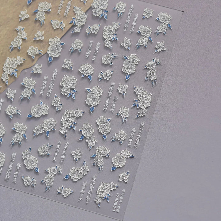 Lace Garden Bowknot Bow Tie Rose Flower Petal Pearl Irregular Border Self Adhesive 5D Nail Art Decoration Sticker Manicure Decal