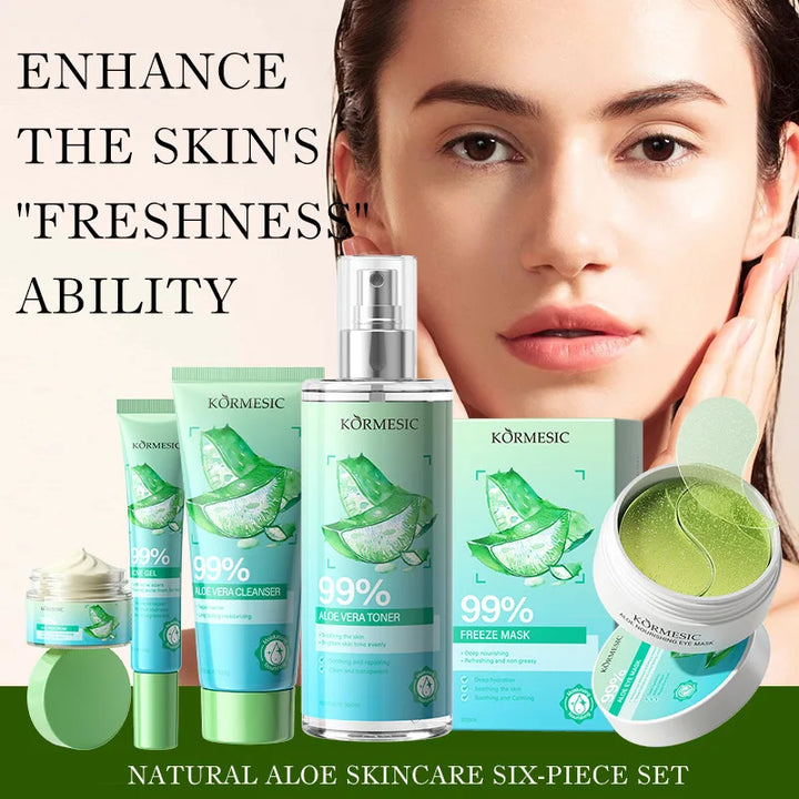 Aloe Vera Skincare Set Cleansing Face Cream Facial Cleanser Toner Acne Spot Whitening Gel Eye Mask Moisturizing Skin Care