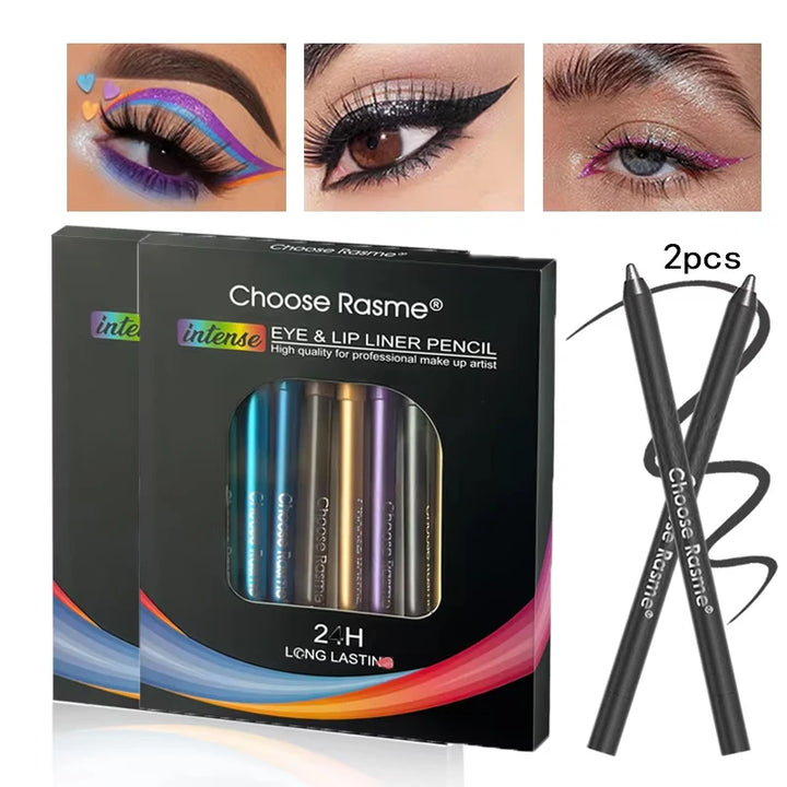 12 Colors Set Glitter & Shimmer Eyeliner Stick Pack - Long-Wearing Blue Tone Eyeliner Pencil with Smooth Application - Versatile