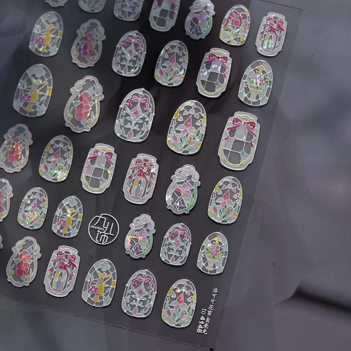 1PCS Crystal Diamond Nail Sticker Mix Pink Swan Flower Frame Butterfly Self Adhesive Nail Art Stickers DIY Cute Decoration Parts