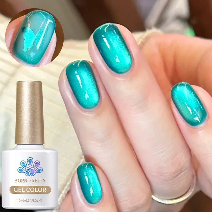 BORN PRETTY 10ml/15ml Guava Green Cat Magnetic Gel Shine  Glitter Semi Permanent Soak Off UV Varnish Nail Supplies