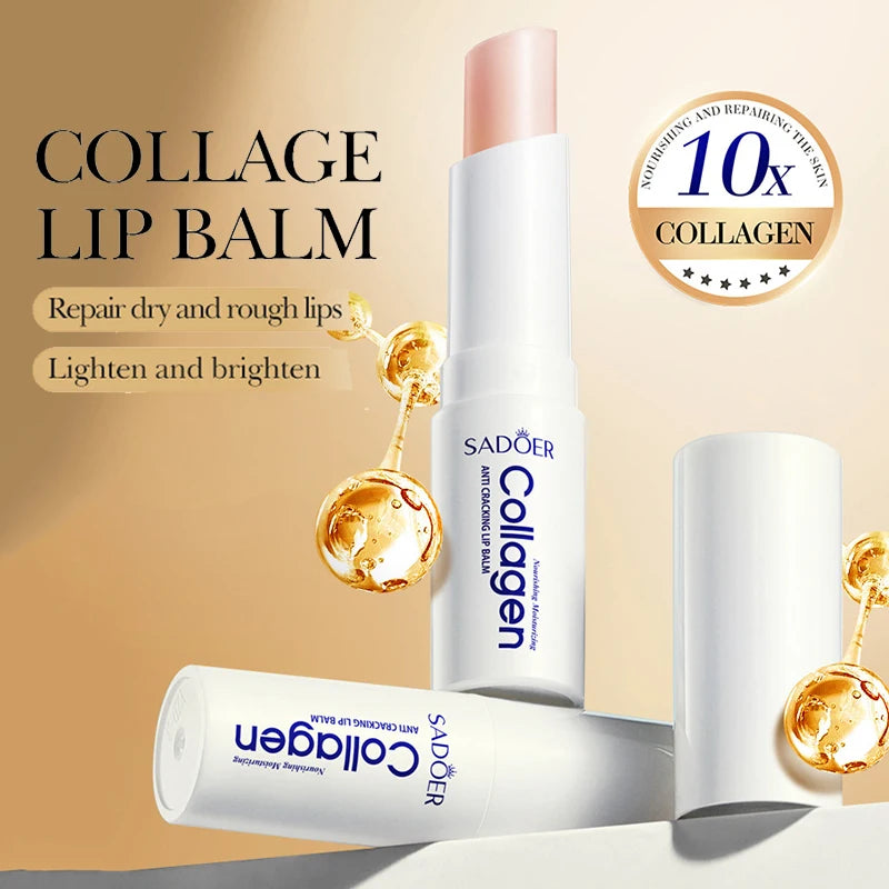 SADOER Collagen Lip Balm Moisturizing Anti Cracking Brightening  Repair Nourishing Hydrating Lipstick Lips Skin Care Products