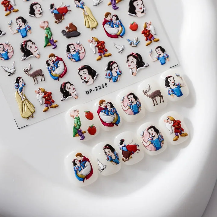 Disney Princess Cartoon 5D Nail Stickers Nail Art Decoration Frozen Snow White Nail Art Stickers Nail Supplies