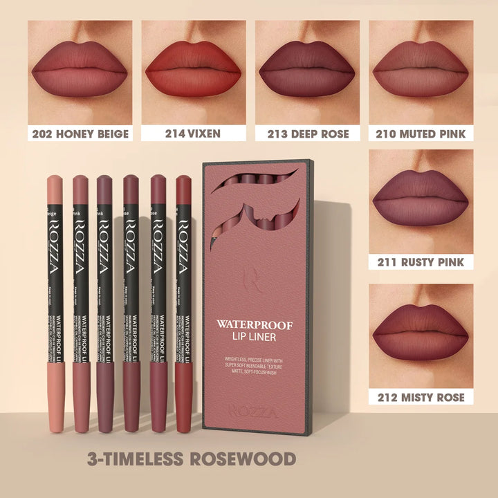 Rozza Waterproof Lip Liner Pencil Set, Weightless Precise Liner with Super Soft Blendable Texture Matte Soft