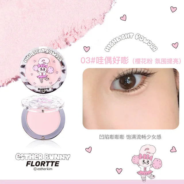FLORTTE BUNNY Single Highlight Powder Facial Highgloss Natural Brightening  Blush Cream Brightening Liftup Face 3D Stereoscopic
