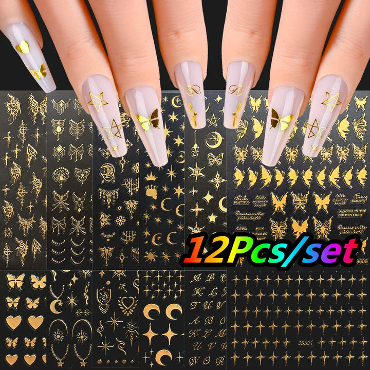 4/6Sheet/Kit Holographic Rainbow Love Heart Nail Sticker 3D Laser Heart Nail Decal Self-Adhesive Love Heart Manicure Slider &*&